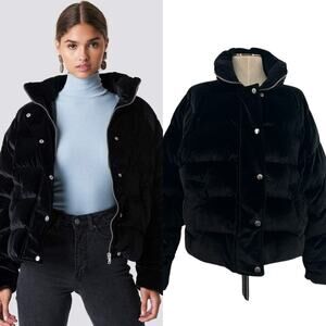 Na-kd Velvet Puffer Jacket Quilted‎ Zip Black Size 36 US 6